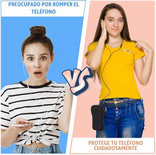 Vista 2 de Pwsap Calcetín para teléfono, bolsa de neopreno universal resistente a golpes e impactos con mosquetón y correa de cordón, funda para senderismo