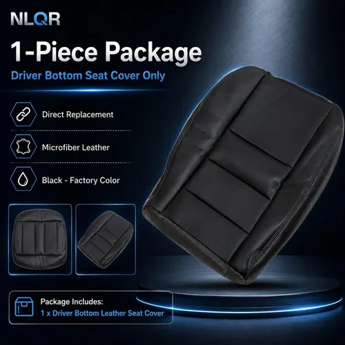 Vista 5 de NLQR Funda de Asiento de Reemplazo Inferior del Conductor Frontal de Microfibra de Aspecto de Cuero Negro Compatible con Ford F250 F350 F450 F550