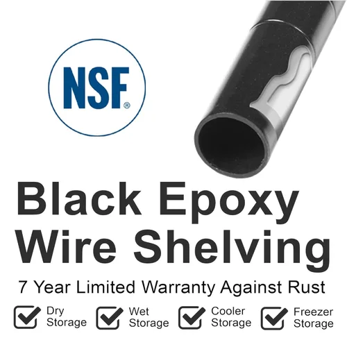 Vista 3 de Nexel Unidad de Estantería de Alambre Ajustable Económica, 4 Niveles, Estante de Almacenamiento Comercial Listado NSF, 18" x 36" x 74", Epoxi Negro