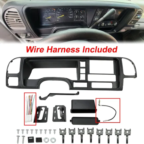 Vista 8 de ECOTRIC Panel de salpicadero doble din compatible con 1995-2002 GMC Sierra Chevy Silverado C/K camión SUV Suburban cubierta completa de consola