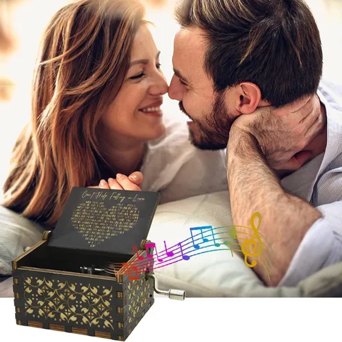 Vista 5 de CAMKONG Can't Help Falling in Love - Caja de música para mujeres, hombres, caja de música de manivela de madera vintage, regalos para amante, novio
