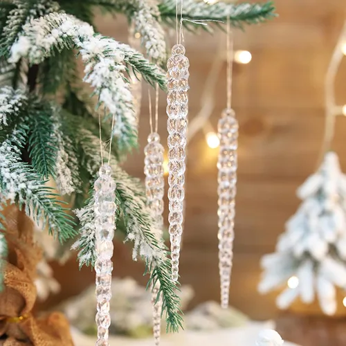 Vista 7 de 15 adornos de cristal para decoración del árbol de Navidad, adornos acrílicos colgantes de copo de nieve de Navidad, carámbanos, adornos de cristal