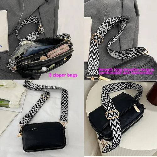 Vista 3 de Bolsos cruzados para mujer, bolsos de hombro de piel vegana y carteras para mujer con correa ancha ajustable