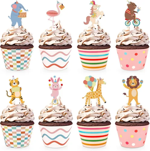 Vista 10 de 48 paquetes de toppers y envolturas de cupcakes de coche de carreras, decoración de pastel de fiesta de carreras con temática de carreras y cuadros