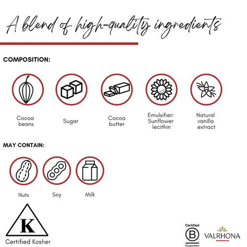 Vista 4 de Valrhona Discos de chocolate negro para hornear francés prémium (cinco). EQUATORIALE 55% de cacao. Fácil de derretir y templar. Cremosos