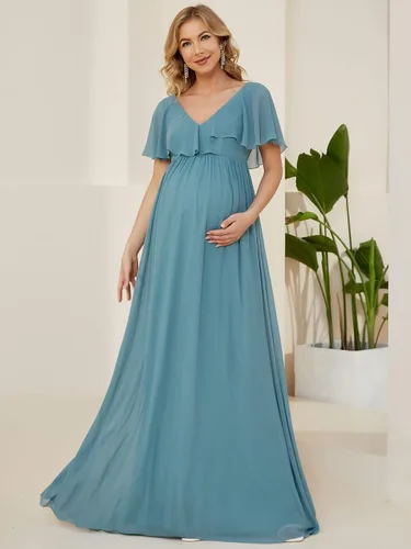 Vista 4 de Ever-Pretty Vestido de maternidad plisado con cuello en V y manga de capa para mujer 20887