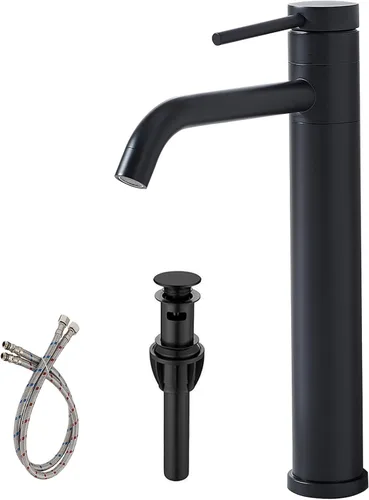 Vista 2 de Hotis Grifo de Fregadero Tipo Vasija Negro, Grifo Alto de Baño para Fregadero de 1 Agujero, Cuerpo Giratorio 360° Grifo de Una Sola Manija