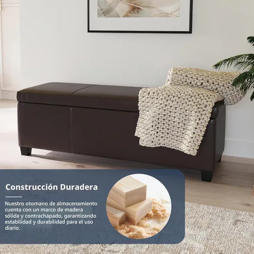 Vista 7 de BELLEZE Otomana de Almacenamiento de Cuero Sintético, Banco de Dormitorio de 47 Pulgadas con Bisagra de Cierre Seguro, Otomana Extra Larga