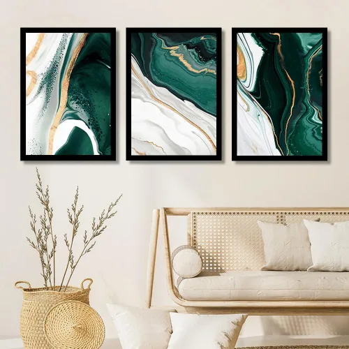 Vista 6 de LUHDFYS Cuadros artísticos abstractos modernos de lámina dorada, lienzos verdes para sala de estar, dormitorio, pósteres e impresiones de pared