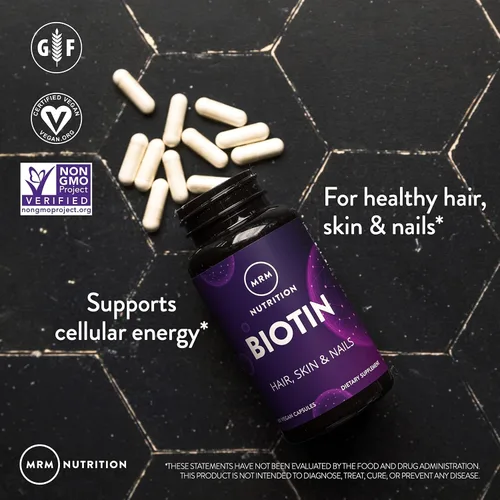 Vista 4 de MRM Nutrition - Cápsulas de biotina para mujeres y hombres, 5000 mcg, apoya el crecimiento del cabello, piel y uñas saludables, suplemento vegano B7