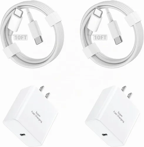 Vista 8 de Cargador súper rápido de 45 W para Samsung, cargador de teléfono Android, paquete de 2 Cable USB C a C de 10 pies, bloque de carga de 45 vatios