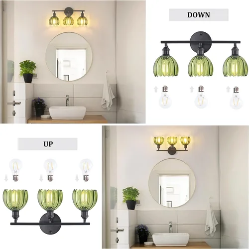 Vista 72 de Shenmoyl Lámparas de baño, lámpara de pared de 2 luces para tocador sobre espejo con pantalla de vidrio tulipán blanco para dormitorio, sala