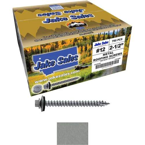 Vista 46 de 12 tornillos para techos de metal gris ABC de 2-1/2 pulgadas, cabezal de arandela hexagonal, arranque automático/roscado, arandela EPDM. 1 bolsa
