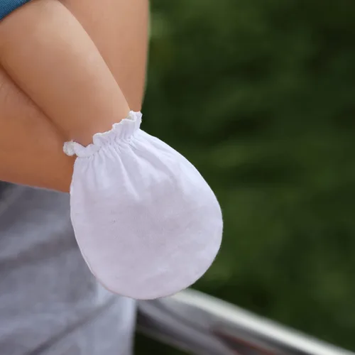 Vista 2 de RATIVE Guantes de algodón para recién nacido, antiarañazos, para niños y niñas de 0 a 6 meses