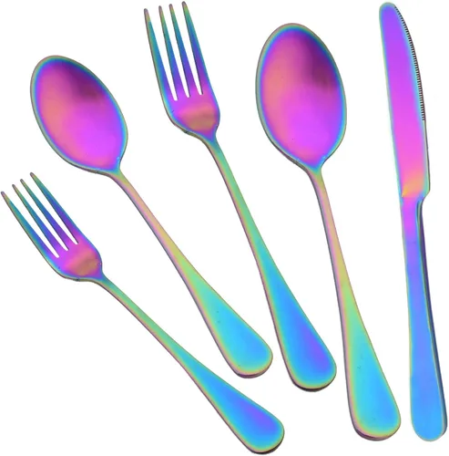 Vista 13 de JASHII Juego de cubiertos de 20 piezas con acabado satinado, servicio para 4, juego de cubiertos de titanio, juego de utensilios de oro mate