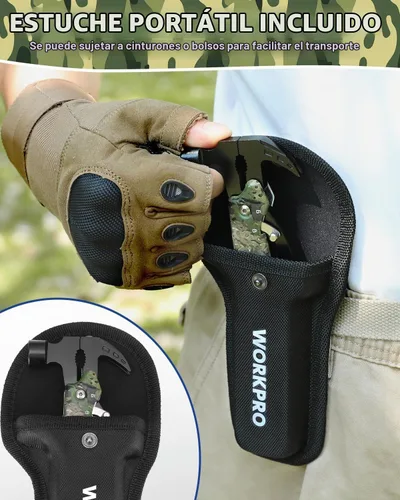 Vista 3 de WORKPRO Multiherramienta-Herramientas de camping 12 en 1 con mini martillo-Equipo EDC herramientas múltiples martillo con bloqueo de seguridad
