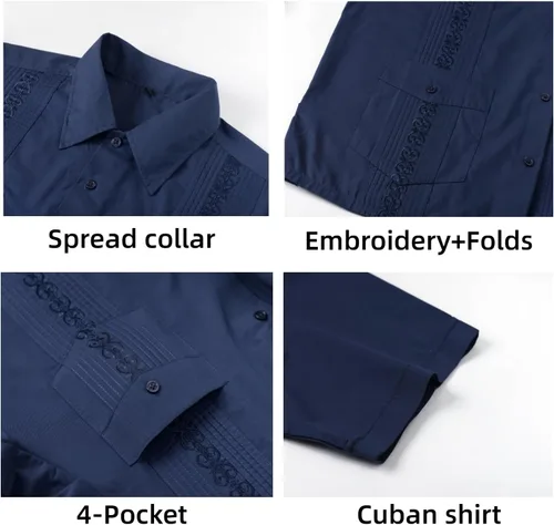 Vista 4 de MAXJON Camisas de guayabera para hombre, camisas cubanas de manga corta