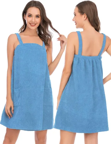 Vista 66 de Veseacky Toalla de baño para mujer con bolsillo, bata de spa ajustable y diadema facial