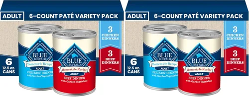 Vista 11 de Blue Buffalo Homestyle Recipe - Paquete variado de paté de comida húmeda para perros, cena de pollo y cena de carne de res con verduras de jardín