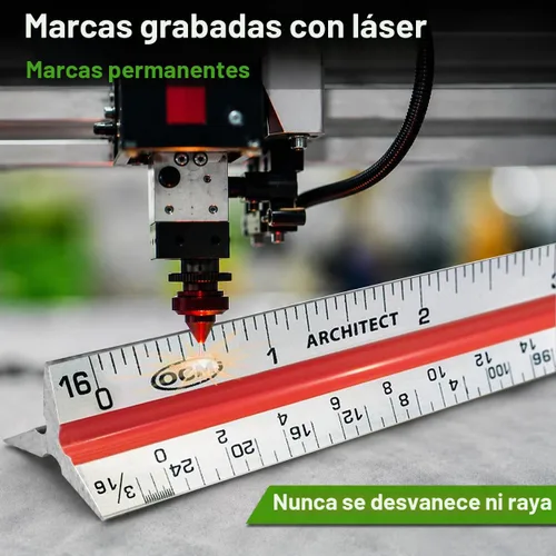 Vista 3 de OCM - 1 regla triangular para báscula de arquitecto (aluminio sólido de grado profesional) escala arquitectónica codificada por colores de 12