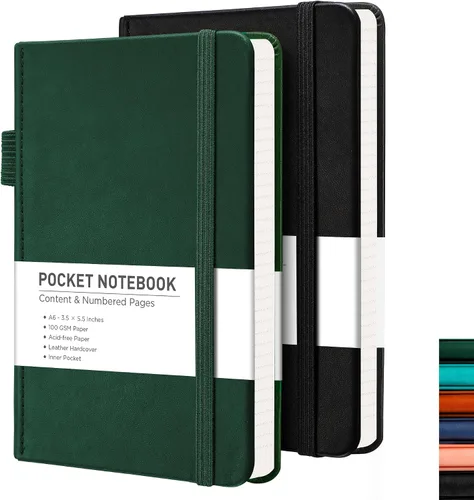 Vista 10 de RETTACY Cuaderno de bolsillo, paquete de 2, 160 páginas rayadas numeradas por paquete, tamaño pequeño A6 (3.5 x 5.5 pulgadas), para trabajo, diario