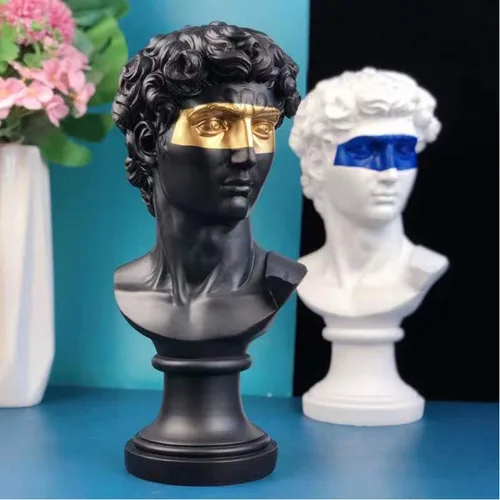 Vista 7 de ECYC Estatua griega de David de 15.75 pulgadas, esculturas de resina de busto de David, adorno moderno para decoración de escritorio de oficina