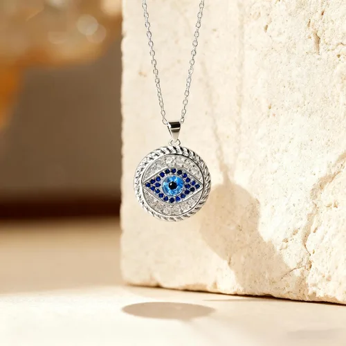 Vista 2 de Evil Eye Jewelry Set for women, Evil Eye Pendant Necklace for Women Greek Protection Jewelry with Blue Sapphire and Black Cz Amulet Gift