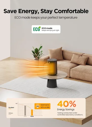 Vista 7 de GiveBest Calentador de espacio, calentadores eléctricos portátiles para uso en interiores con termostato y control remoto, oscilación de 70°