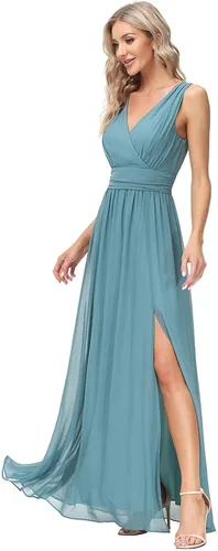 Vista 5 de Beauty-Emily Vestido de fiesta de gasa semiformal sin mangas con cuello en V