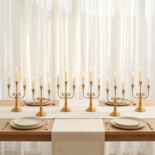 Vista 9 de NUPTIO - Candelabros dorados, juego de 2 candelabros de 5 brazos Oro de 5 brazos