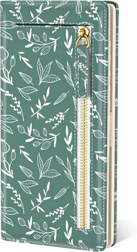 Vista 8 de Billetera de cuero genuino de lujo para mujer con bloqueo RFID, compacta, plegable, con ventana para identificación, Gato negro, Moderno