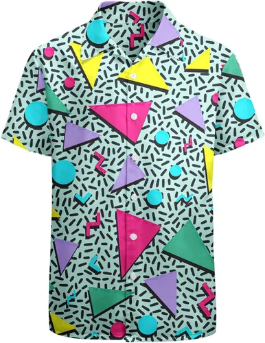 Vista 2 de HUGLAZY Conjunto de camisa hawaiana de los años 80 y 90 para hombre, camisa de manga corta con botones para hombres grandes y altos
