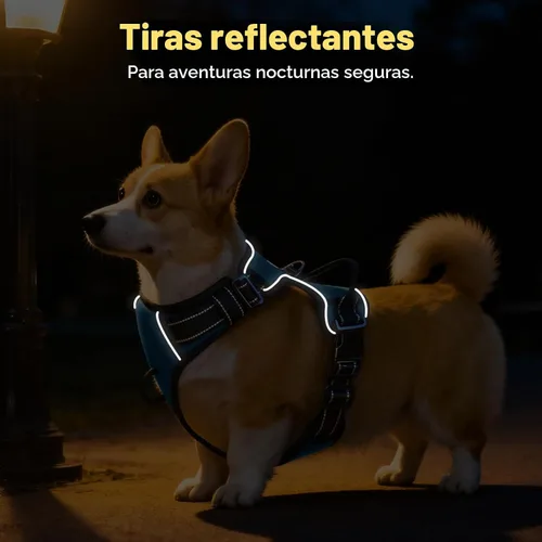 Vista 9 de Arnés para perro sin tirones, chaleco reflectante acolchado suave sin estrangulamiento, con clip frontal y asa superior, 2 hebillas de liberación