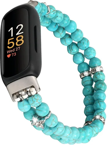 Vista 14 de Pulsera de cuentas compatible con Fitbit Inspire 3 para mujer, cuentas de perlas hechas a mano, banda elástica para reloj Fitbit Inspire 3 Fitness