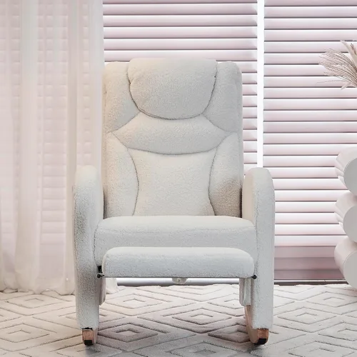 Vista 3 de Comfy - Silla mecedora para guardería, silla tapizada para guardería con reposapiés, moderna con bolsillo, sillón decorativo con base mecedora suave