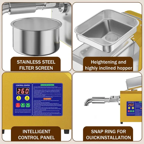 Vista 7 de máquina automática de la prensa del aceite de semilla 1800W, extracción caliente y fría Stainless steel, 11-20 lb/h output, 104-572°F control for