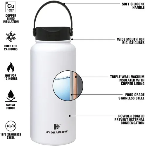 Vista 2 de Hydraflow Hybrid - Botella de agua de triple pared aislada al vacío con tapa de boca ancha (34 onzas, negro polvo) termos de metal de acero