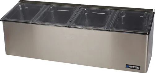 Vista 2 de San Jamar Ez-Chill Centro de preparación de alimentos autoservicio con tapa con bisagras para bares, restaurantes y cocinas, acero inoxidable