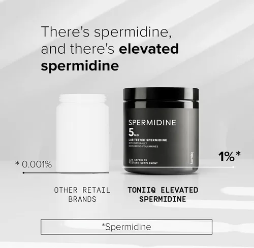 Vista 5 de Toniiq Suplementos de espermidina ultra concentrados de 500 mg para hombres y mujeres - espermidina no sintética estandarizada a no menos del 1% - 5