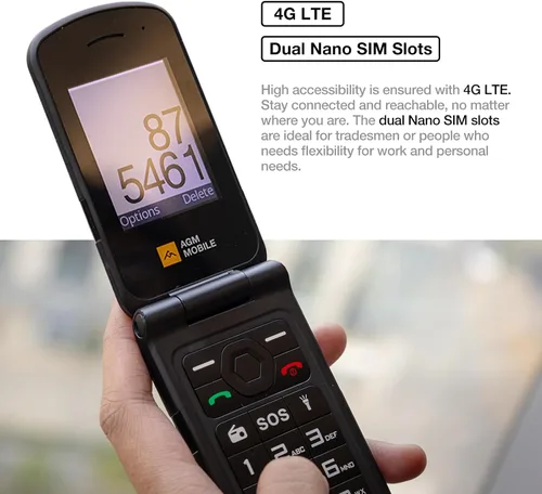 Vista 2 de AGM M10 - Teléfono con tapa resistente para T-Mobile, 4G LTE Dual SIM, IP69K impermeable Large Tactile Buttons, Bold Fonts, Predictive Text