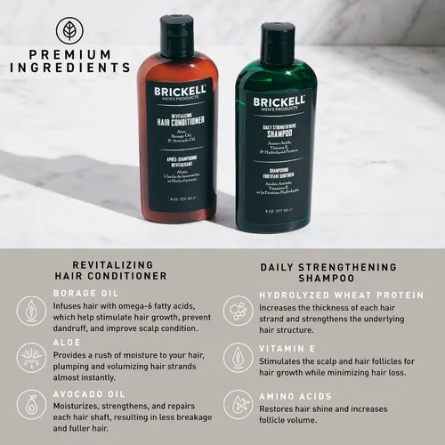Vista 3 de Brickell - Rutina revitalizante diaria para el cuidado del cabello, set de champú y acondicionador para hombres, champú de aceite de menta y árbol