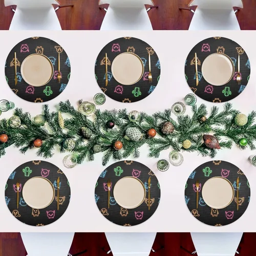 Vista 7 de Neon Cute Faces Black Round Table Placemats, Non Slip Washable Placemats Non Slip for Kitchen Table one sizex6