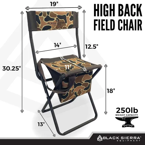 Vista 2 de Black Sierra Silla de caza plegable con respaldo, bolsa de almacenamiento y Axs Camo 2