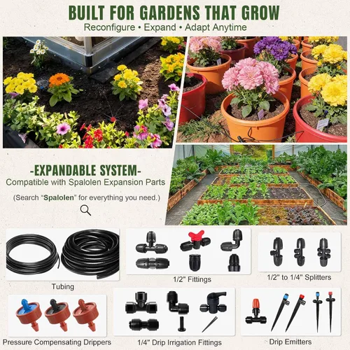 Vista 8 de Sistema de riego por goteo de empuje para conectar, sistema de riego ajustable para cama elevada de jardín, sistema automático de riego de plantas