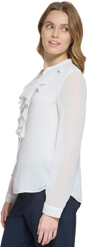 Vista 2 de Tommy Hilfiger Blusa clásica de manga larga con volantes delanteros para mujer
