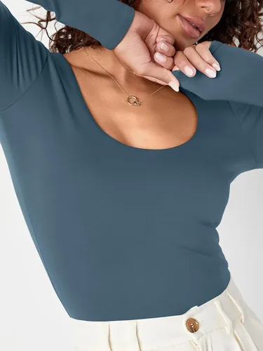 Vista 4 de Trendy Queen Camisetas de manga larga para mujer, básicas, de doble capa, ajustadas, ajustadas, Y2K, ropa de invierno 2024
