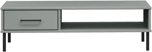 Vista 5 de Grey Solid Pine Wood Coffee Table, 21.7x39.4x11.4 in Metal Low Living Room Table with Storage Drawer, Industrial Style Mesa de Centro para Sala