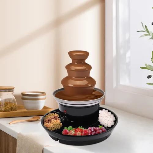 Vista 4 de Fuente de fondue de chocolate de 3 niveles, máquina de fuente de fondue de chocolate de acero inoxidable de 40 W, juego de fondue de chocolate