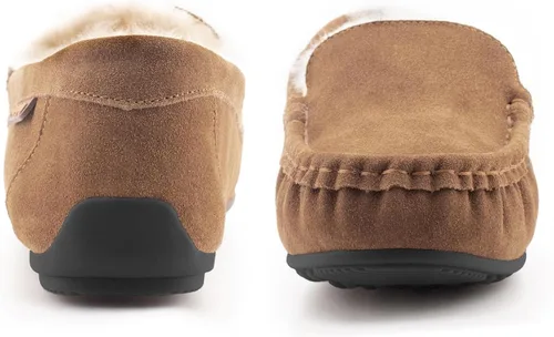Vista 2 de Parfeying Mocasines de piel de oveja para mujer, mocasines estilo de conducción de espuma viscoelástica de gamuza de vaca
