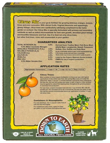 Vista 2 de Down To Earth All Natural Fertilizers Mezcla orgánica de cítricos - Alimento vegetal para limones, limas, naranjas y aguacates 6-3-3, 1 lb